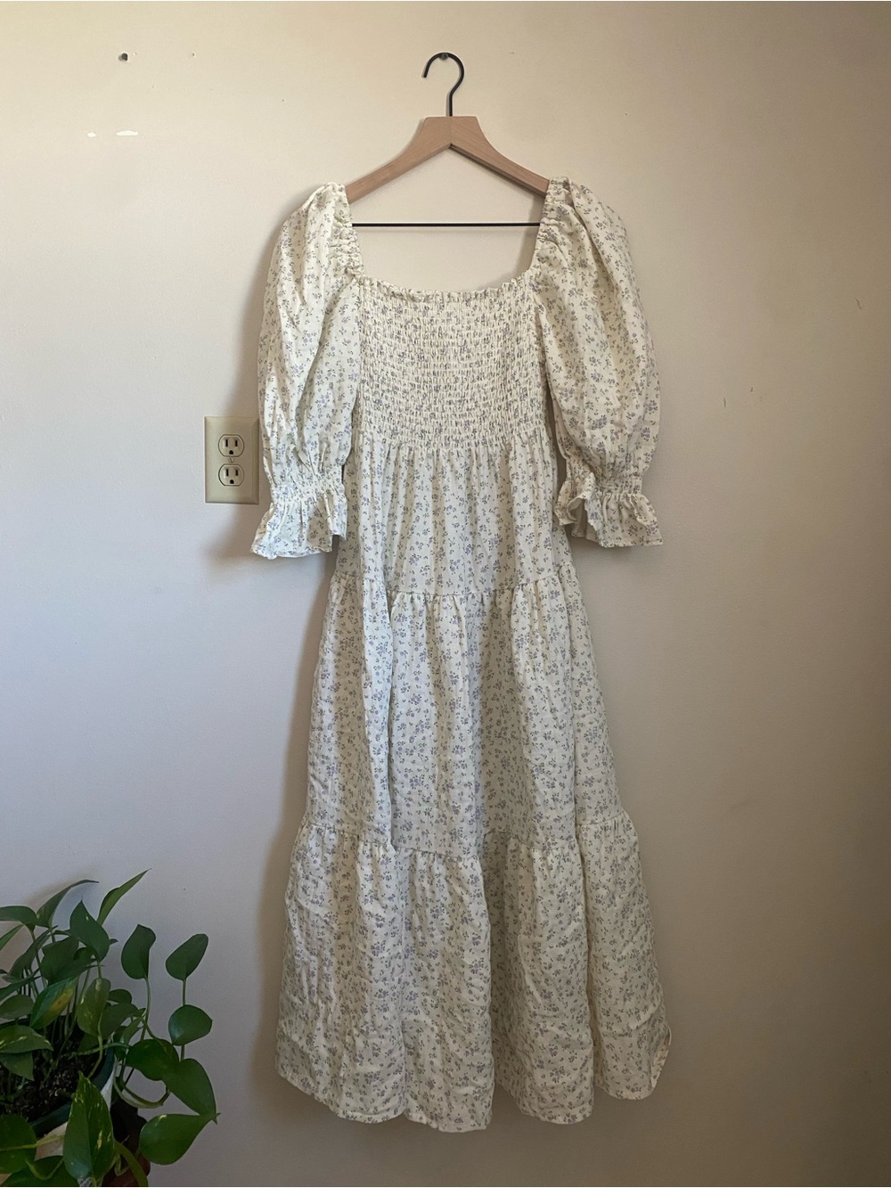 Cream Floral Dress with Lavender Sprig Print - Nothing Fits But
